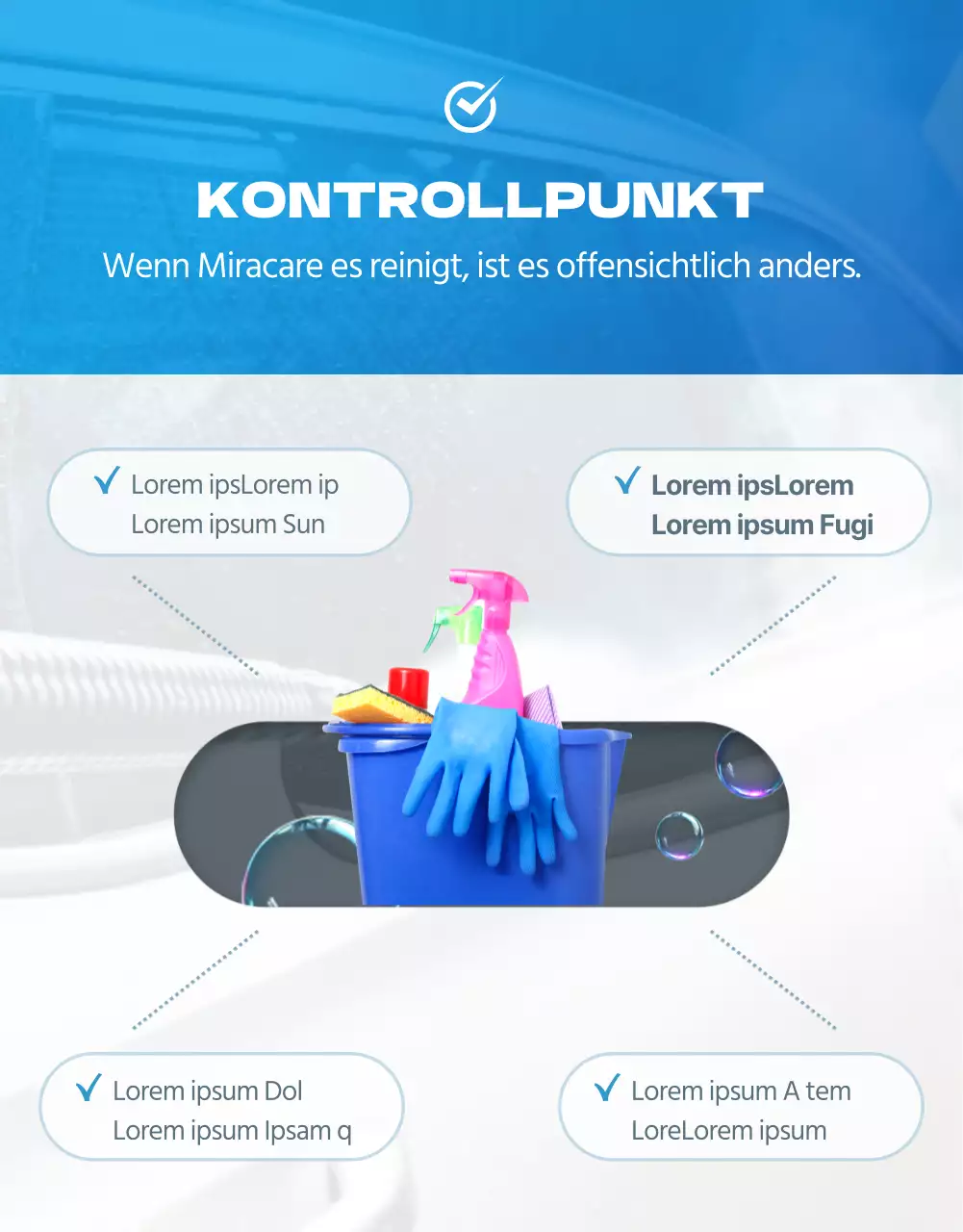 Handwäsche Detailseite mit blauem Hintergrund