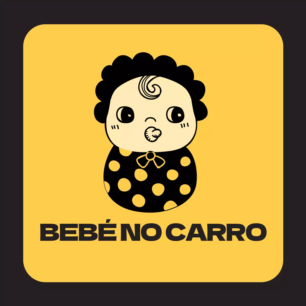 Ilustração de bebé a preto e amarelo com criança a andar a cavalo