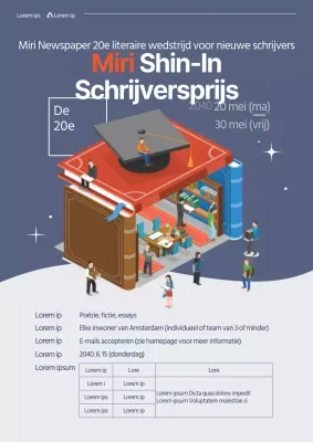 Schone illustratie met afgezwakte kleuren en rood New Writers Award literaire inzendingsdocumentatie.