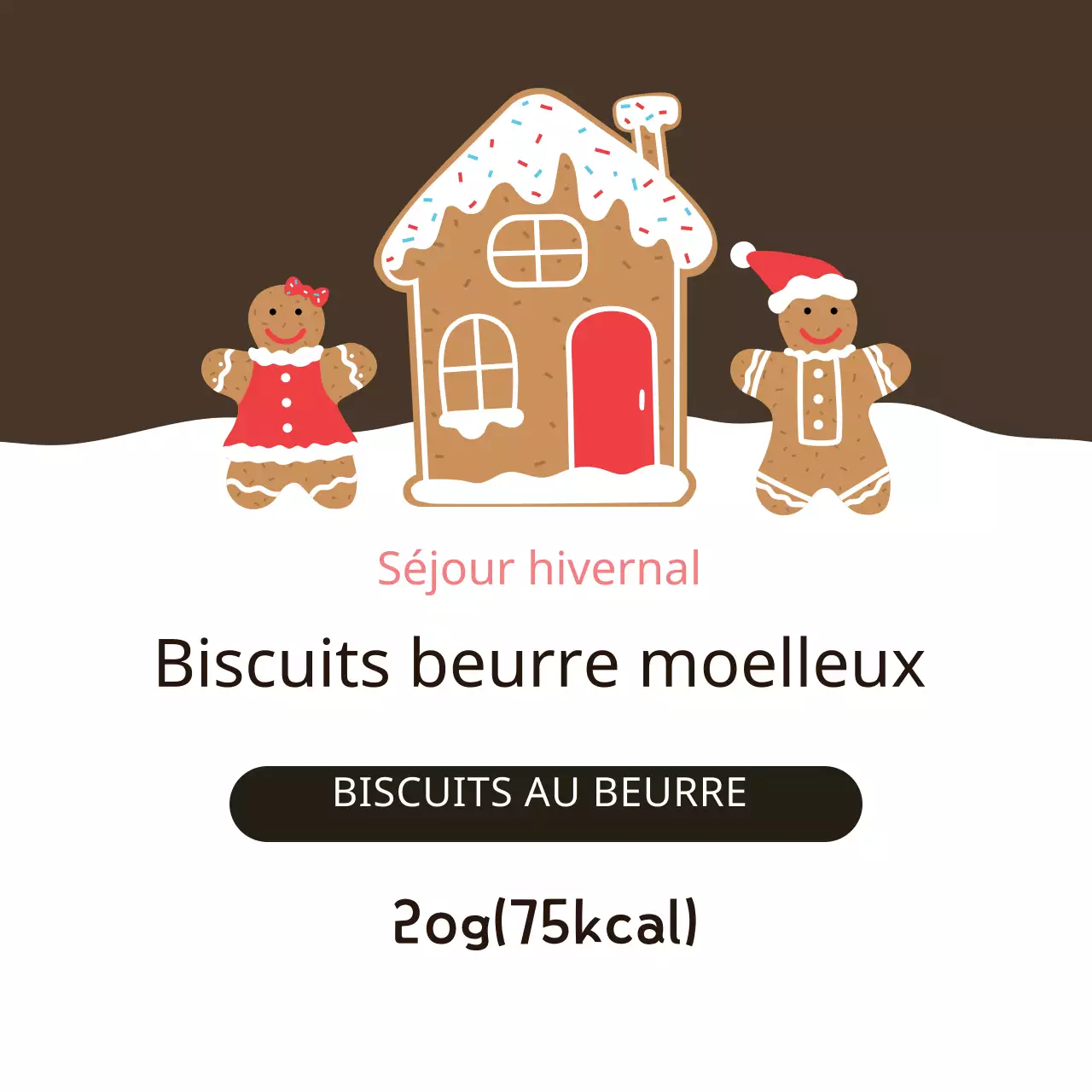 Étiquettes de biscuits de Noël illustrées en brun-rouge