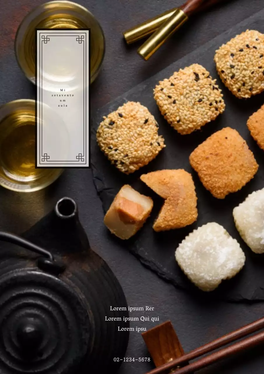 Cartão postal promocional de mochi de doces tradicionais japoneses preto