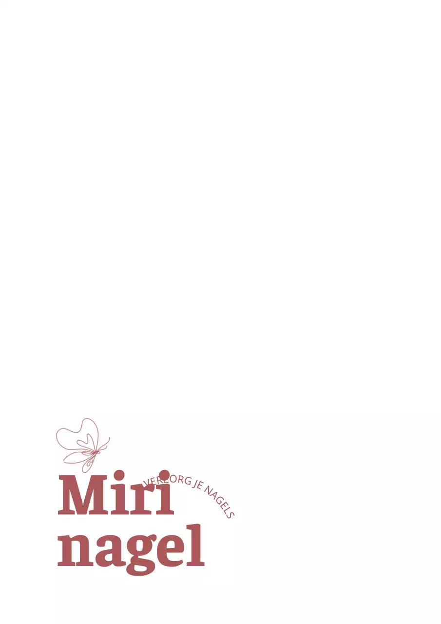 String etui voor nagelsalons met ronde tekst en een vlinder als lijnillustratie.