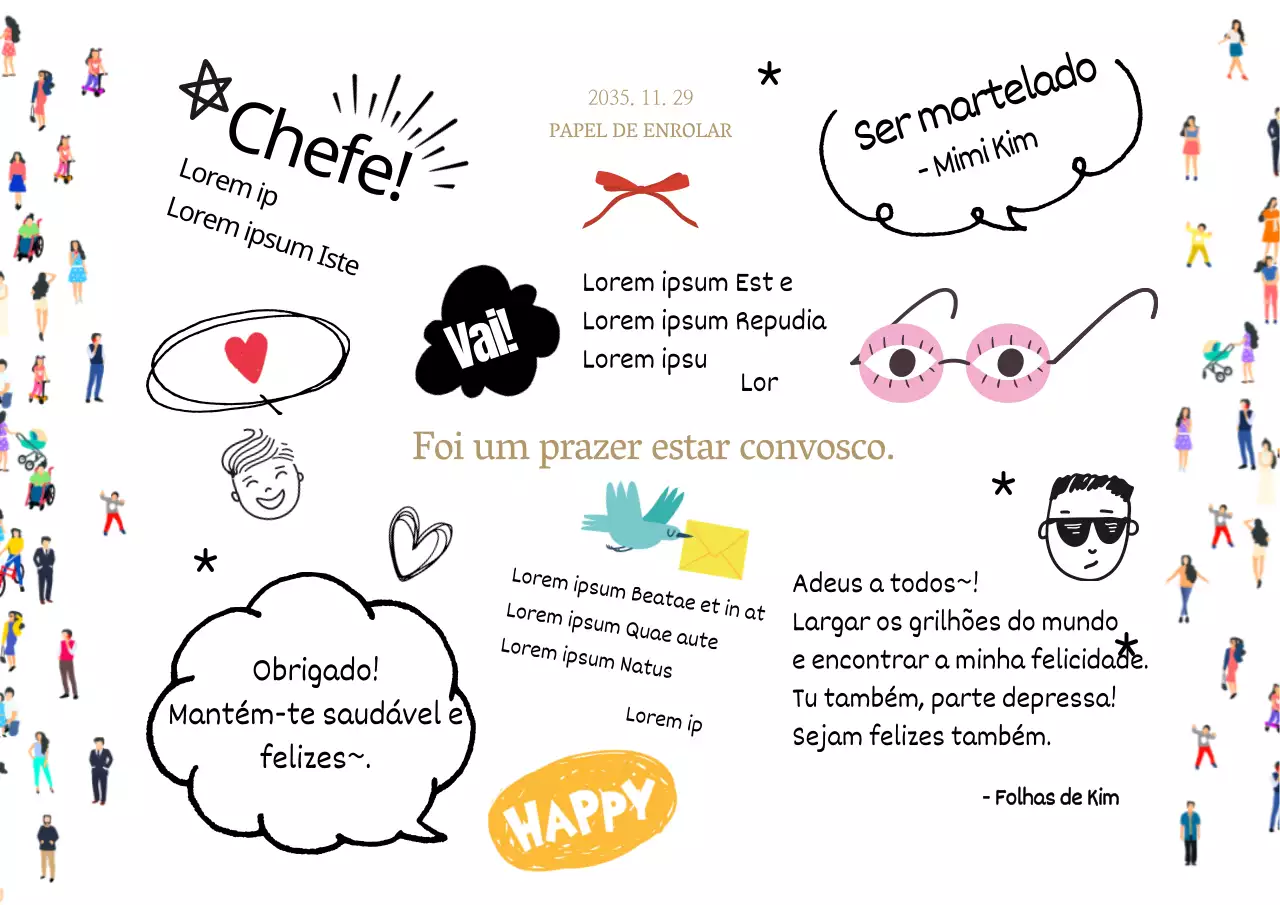Papéis de enrolar ilustrados divertidos com um fundo branco