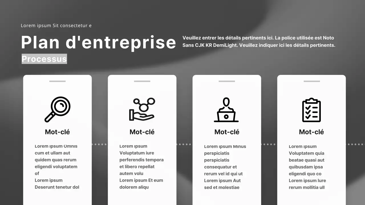 Présentation d'une proposition d'entreprise B2B dans des tons noirs et gris