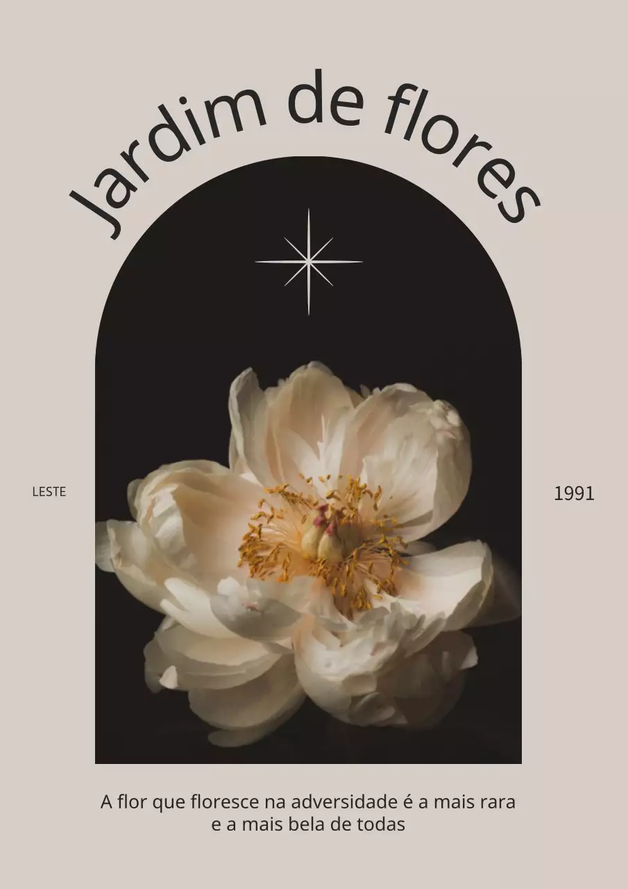 Cartaz vertical floral vintage em bege e preto