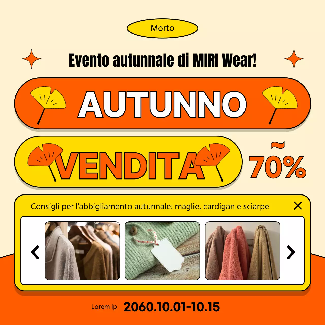 Promuovere un evento autunnale in un semplice centro commerciale in arancione e giallo