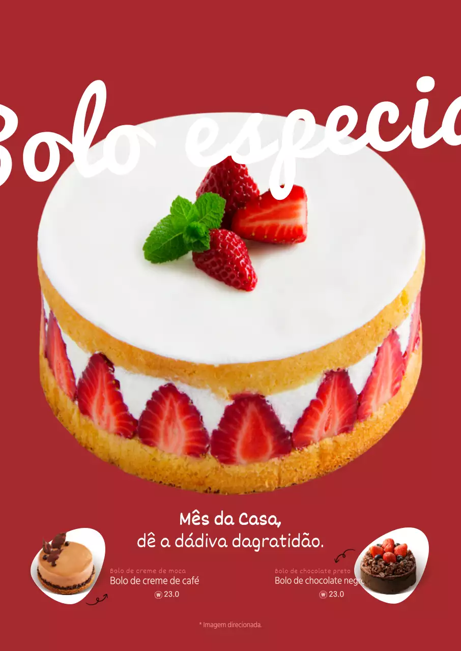 Bolo de morango com fundo vermelho