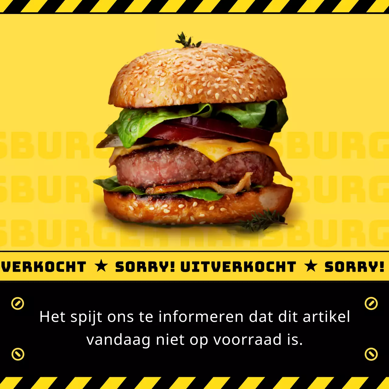 Het hamburger menu bij het geel-zwarte ban lijn concept is uitverkocht