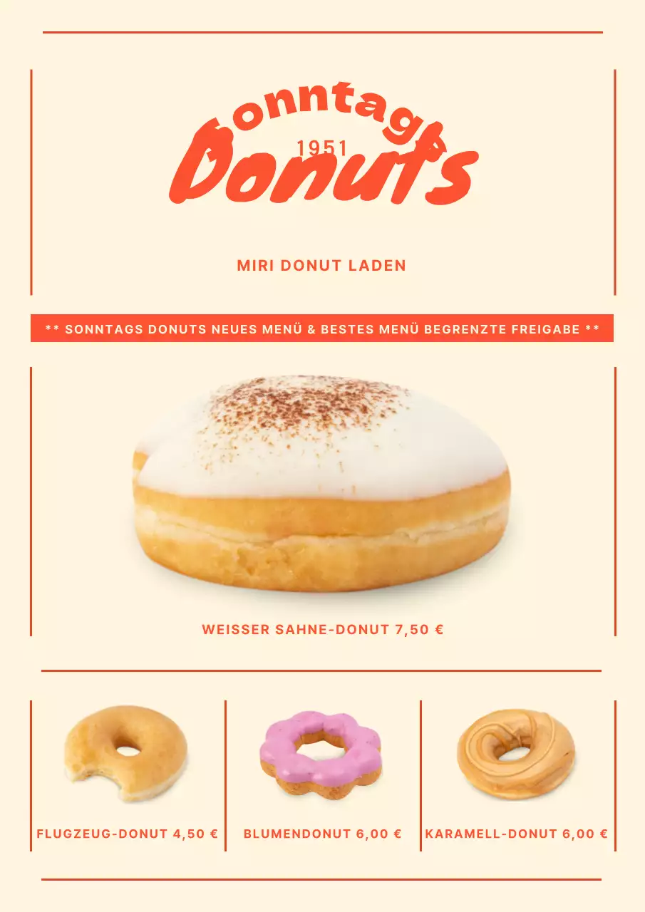 Donut-Café-Menü in Beige und Rot