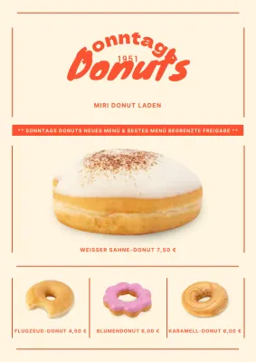 Donut-Café-Menü in Beige und Rot
