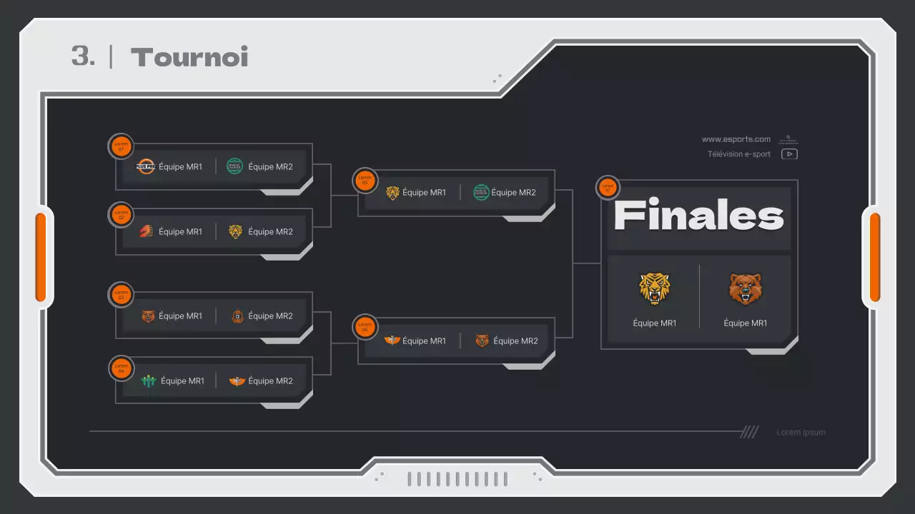 Rapport de stratégie de jeu avec un concept mécanique dans des couleurs neutres et orange.