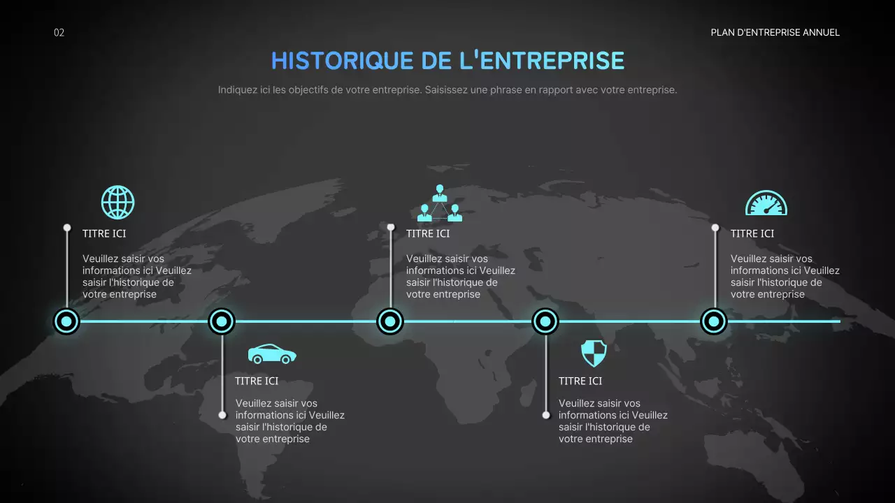 Plan d'affaires annuel de l'industrie automobile avec des graphiques mobiles bleus et noirs