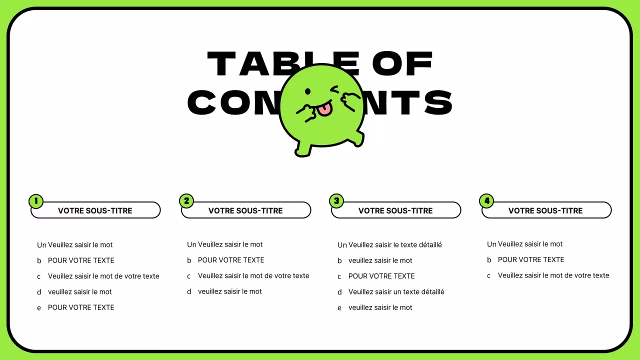 De jolis personnages en chartreuse et une mise en page épurée