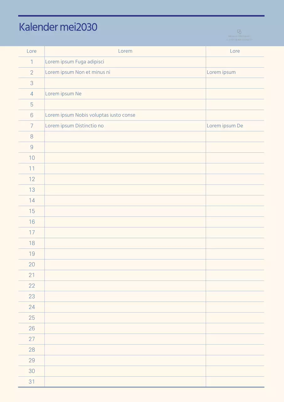 Kalender in het thema van blauwe en beige noten