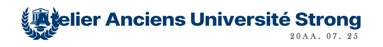 Simple et épuré, en bleu et gris, avec des symboles universitaires et des accents de logo. Style commémoratif pour un atelier de réunion.