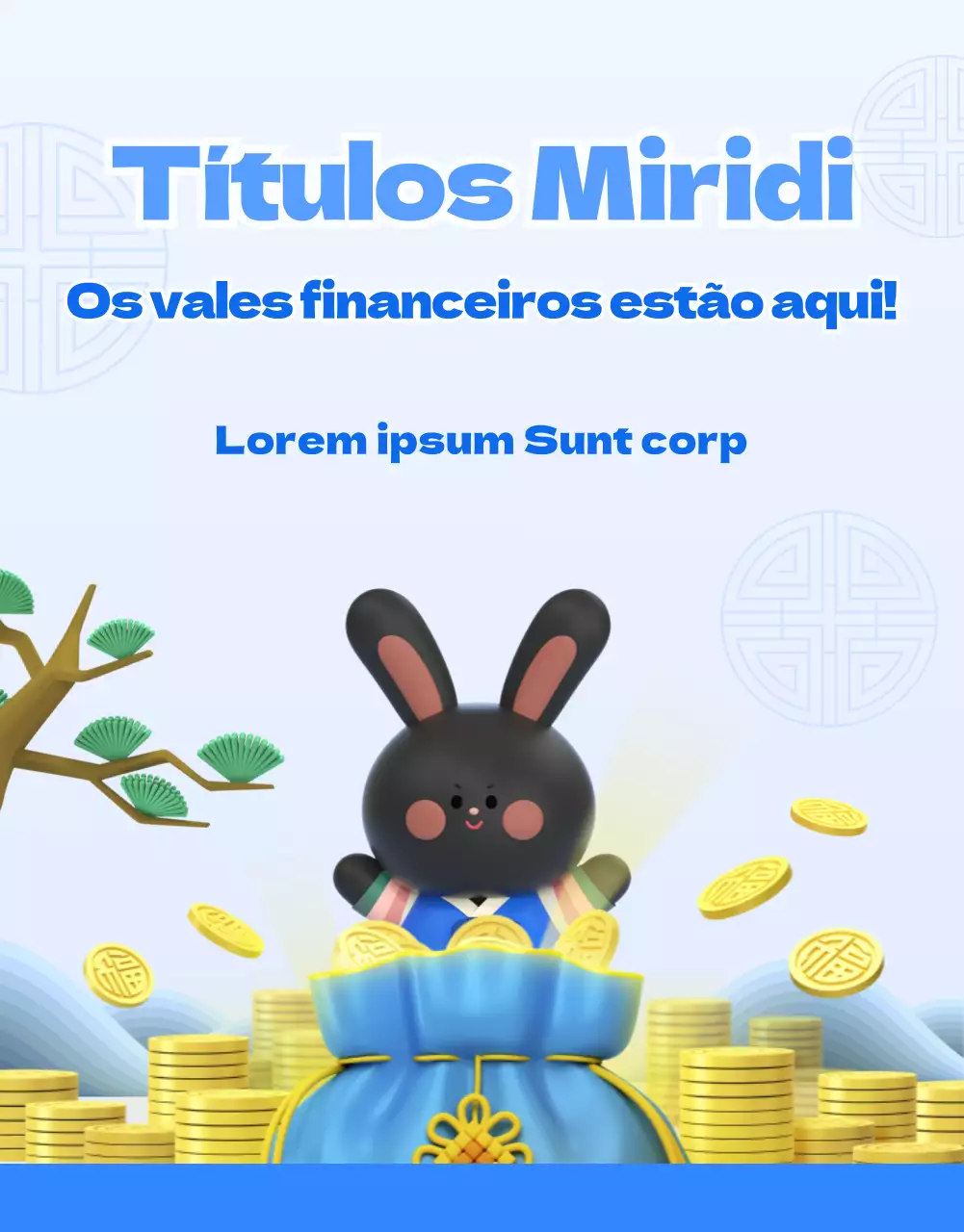 Conceito simples de tema de instrumentos financeiros com ilustrações 3D azuis