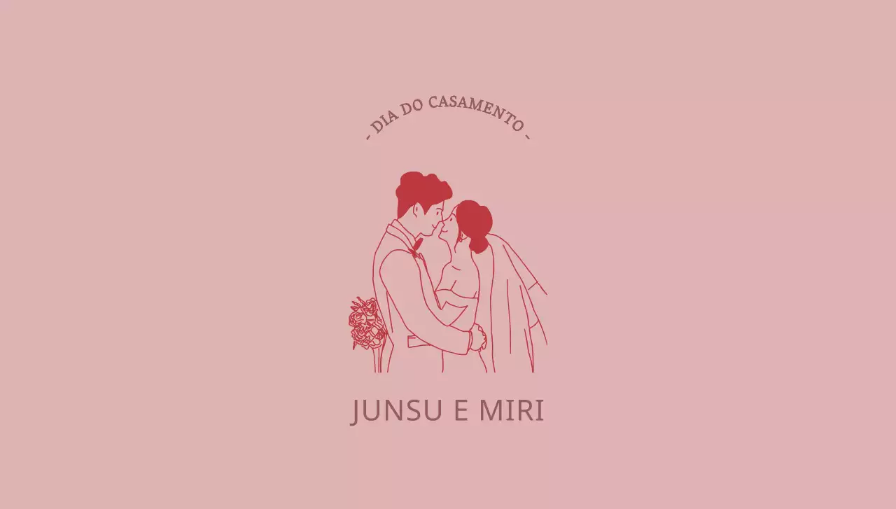 Um envelope clássico com uma ilustração vermelha dos noivos e um texto relacionado com o casamento.