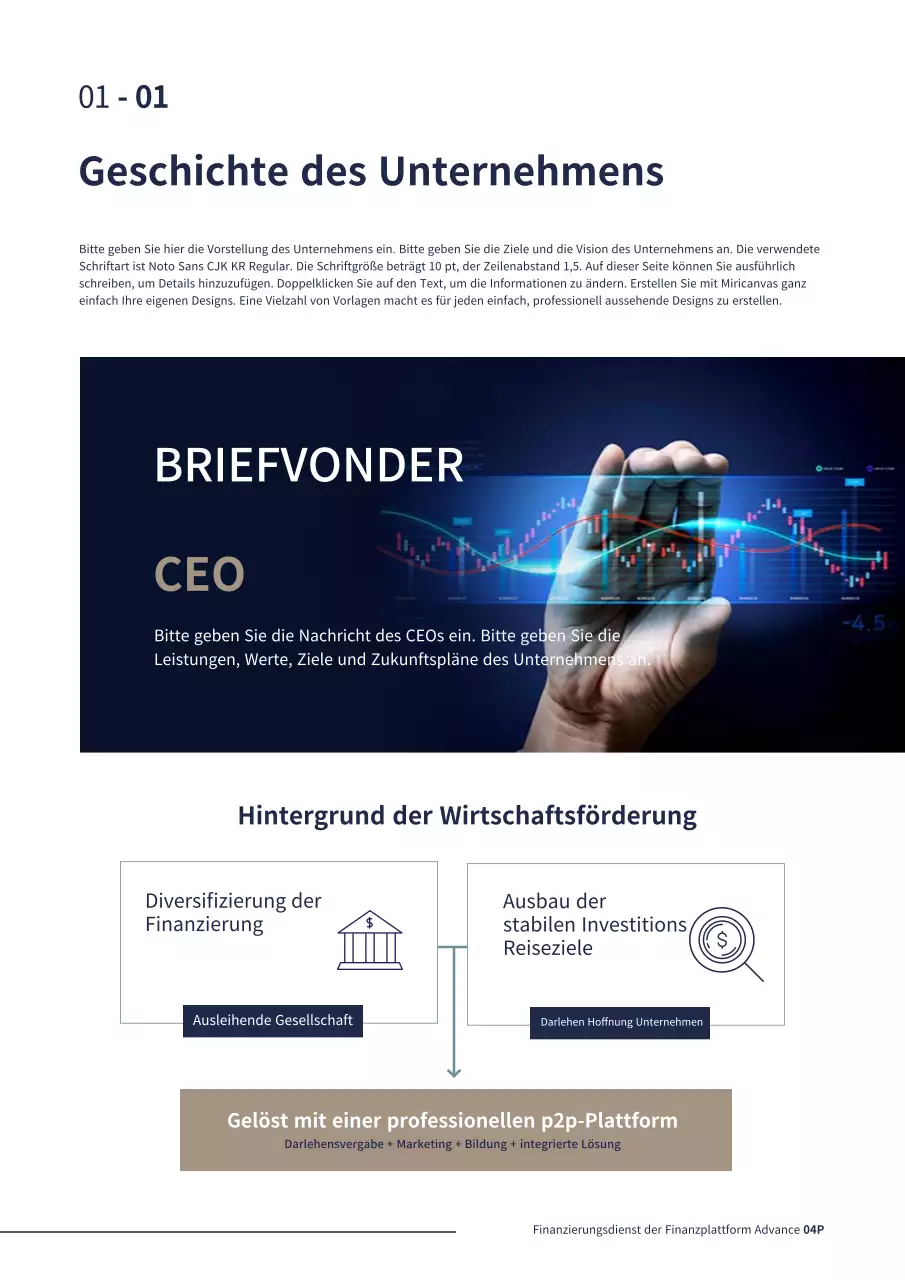 Marineblau Einfaches Unternehmen Unternehmensfinanzierung P2P-Businessplan