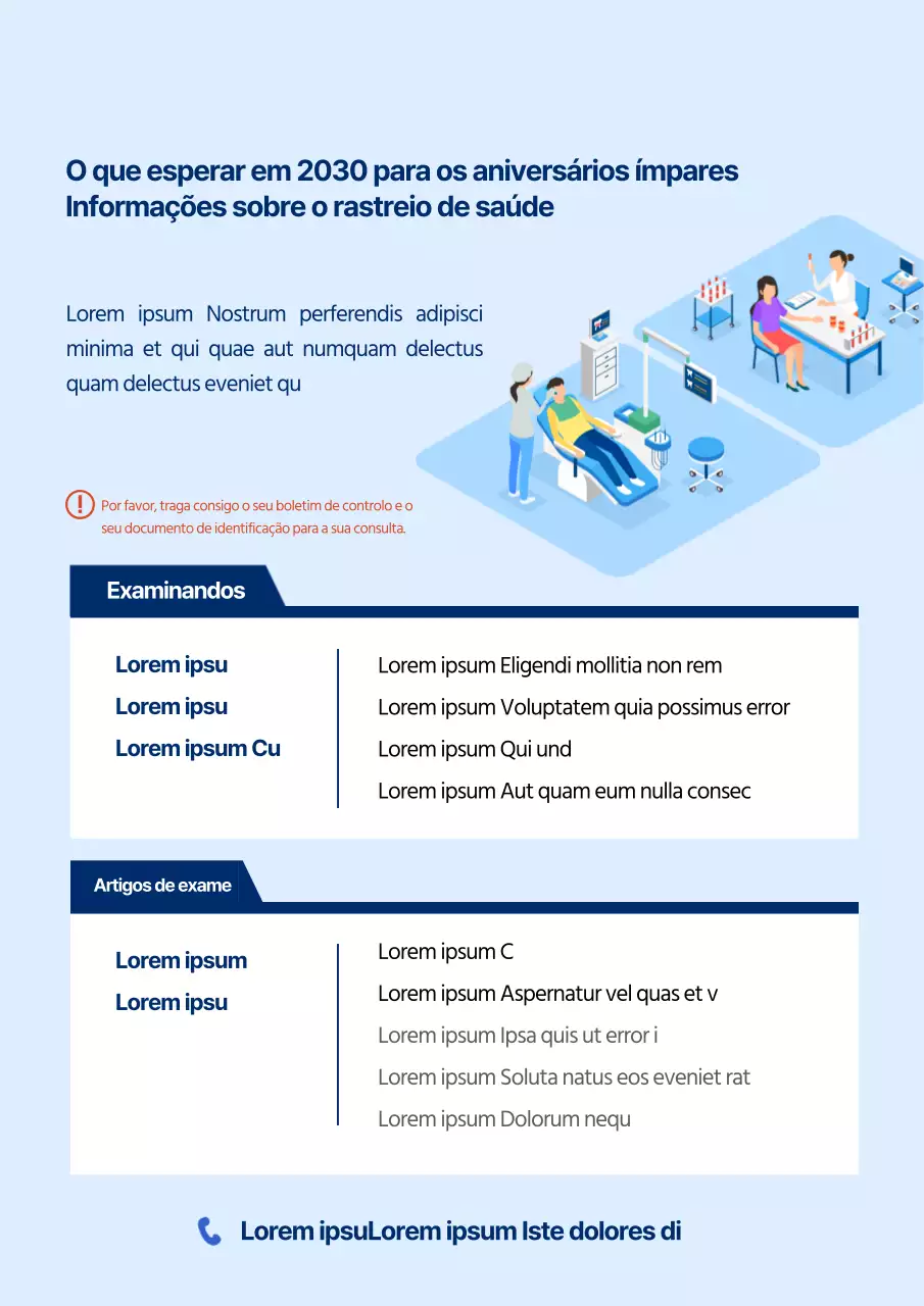 Um anúncio de exame de saúde limpo e azul