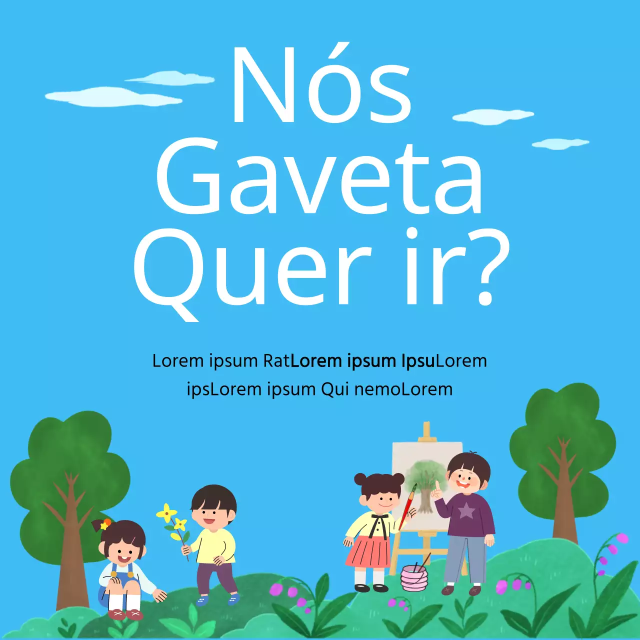 Anúncio de uma escola de arte para alunos da escola primária em azul.