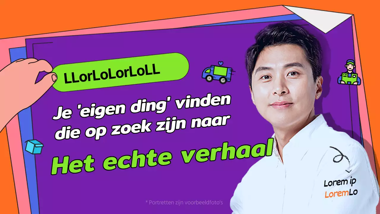 Interview thumbnail met schattige paarse illustratie