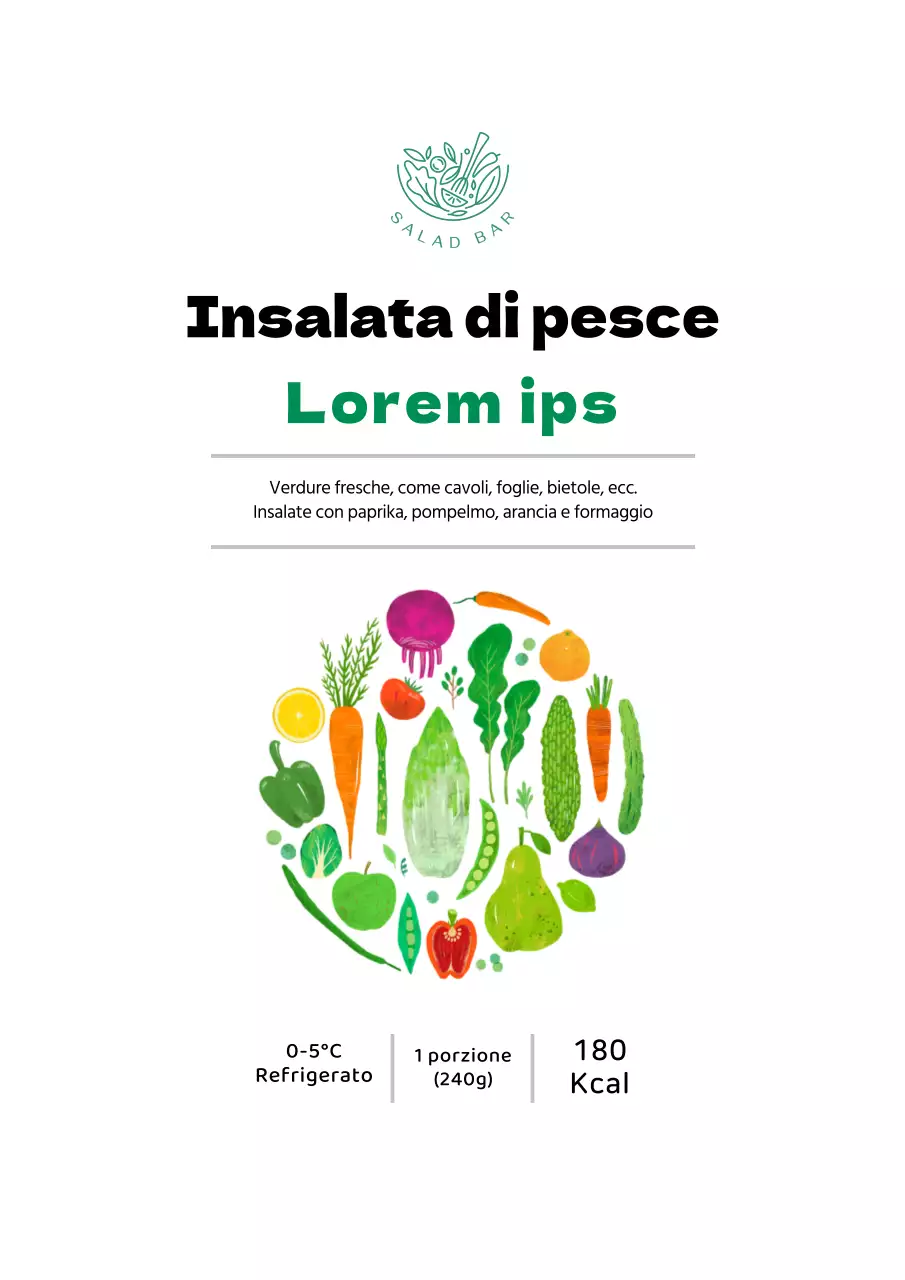 Poster di design per etichetta di insalata caprese semplice in bianco