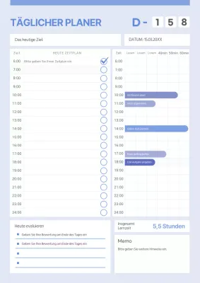 Hübsche blaue Tagesplaner-Dokumentation