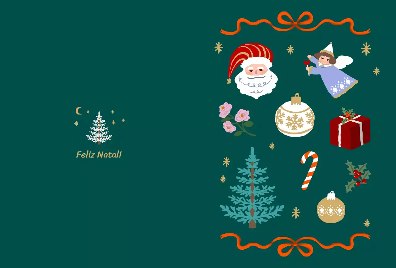Cartão de Natal com ornamentos de Natal e uma bonita ilustração verde