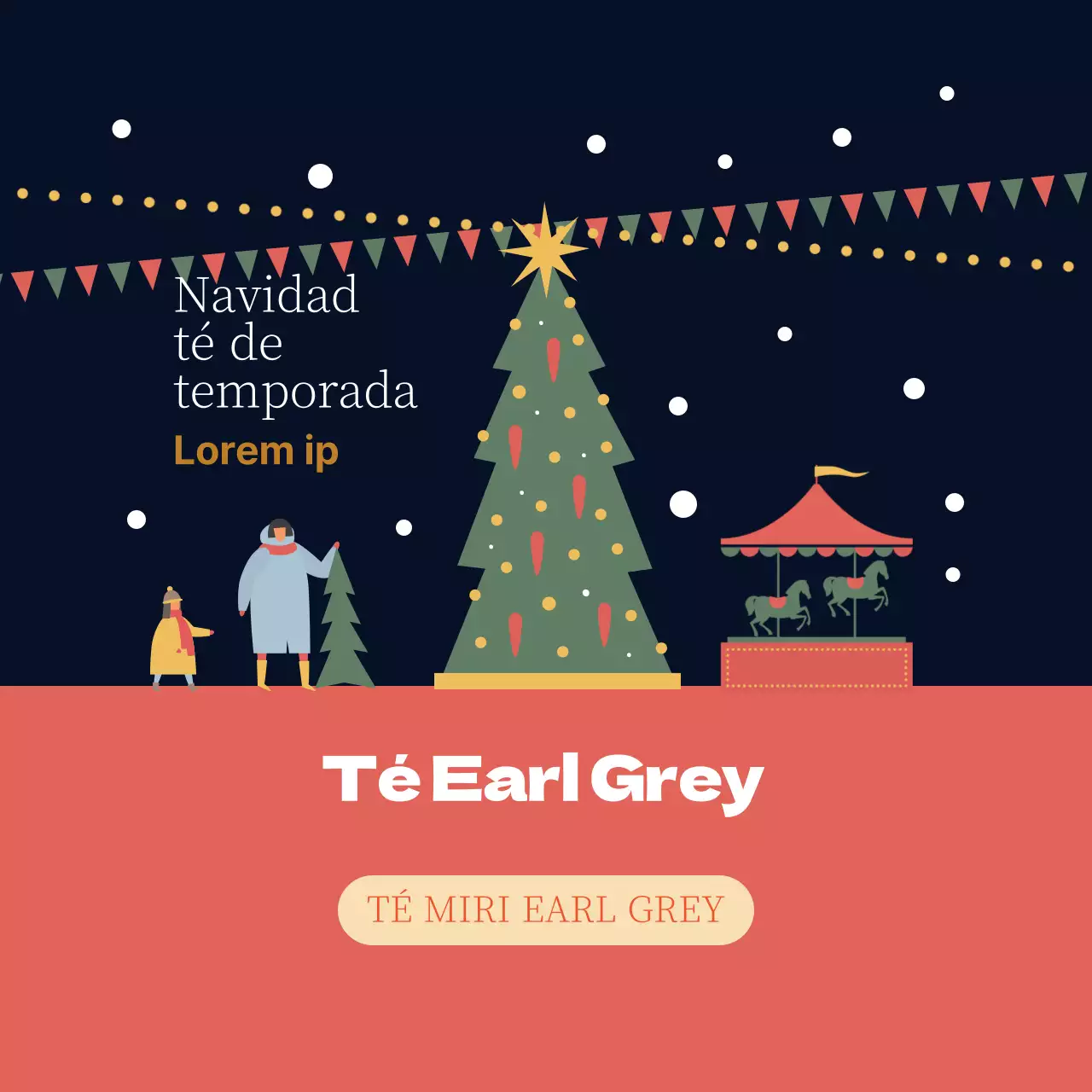 Verde Rojo Ilustración Navidad Etiqueta Té Earl Grey