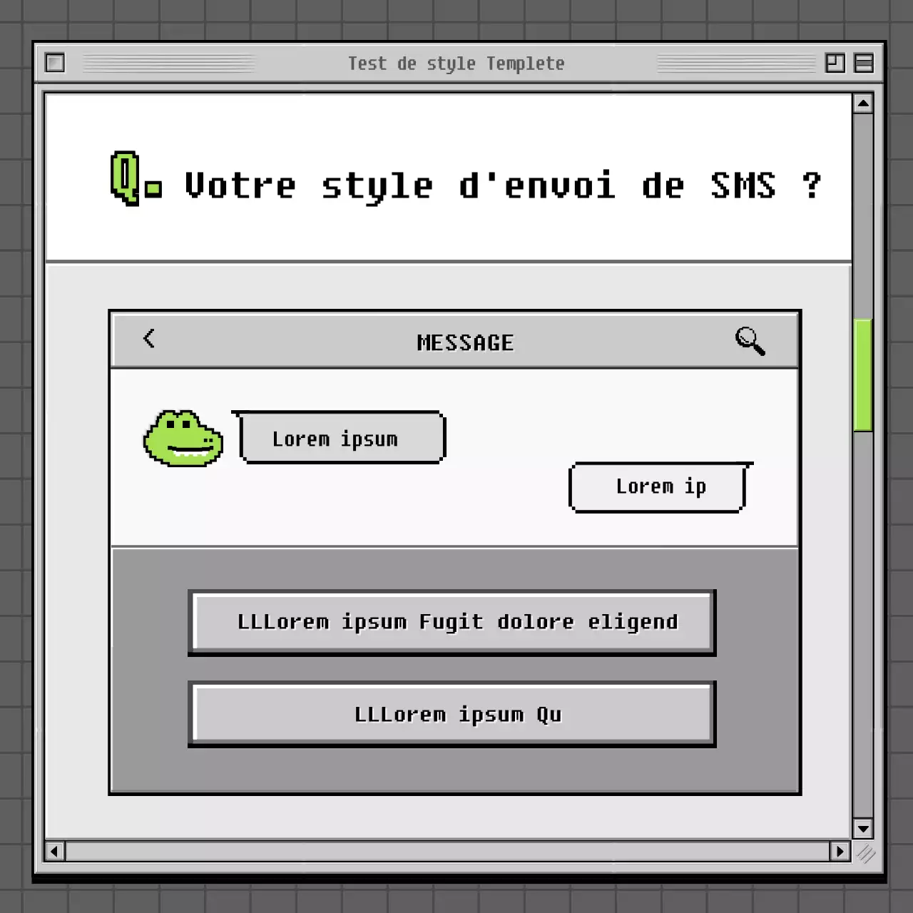 Test psychologique sur navigateur rétro en gris et vert