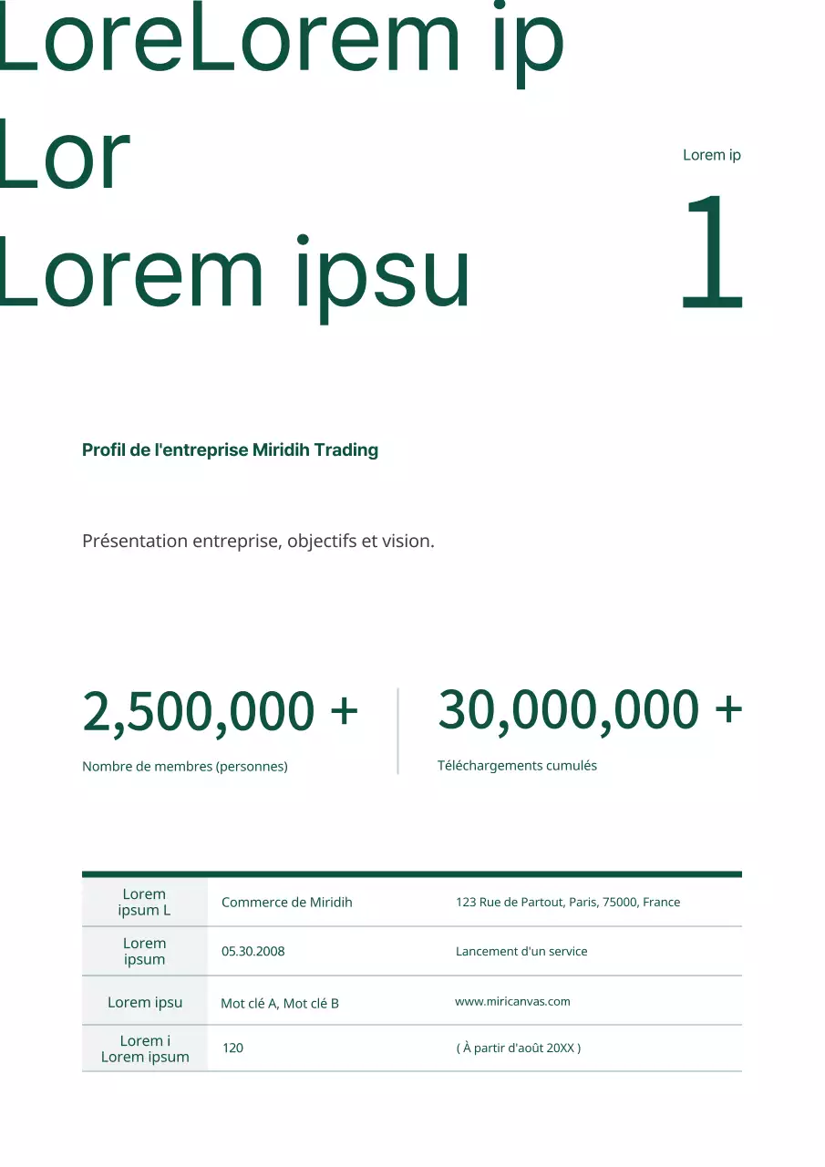 Proposition d'affaires simple, verte et typographique