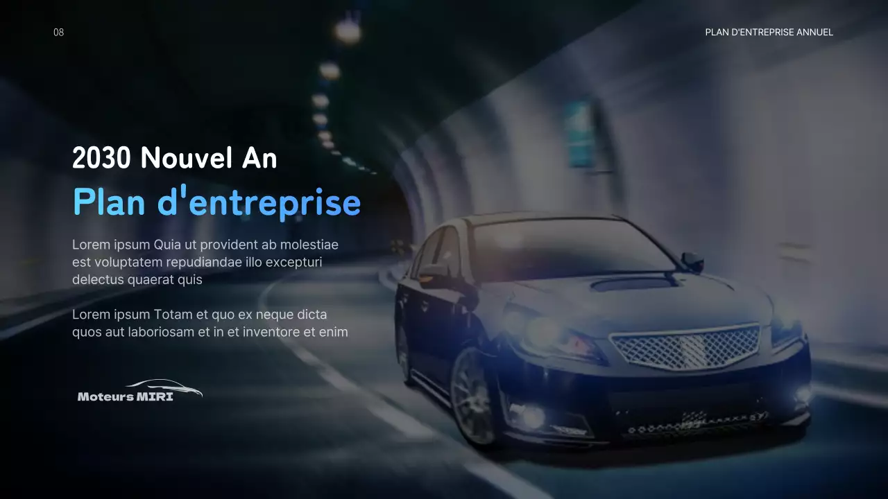 Plan d'affaires annuel de l'industrie automobile avec des graphiques mobiles bleus et noirs