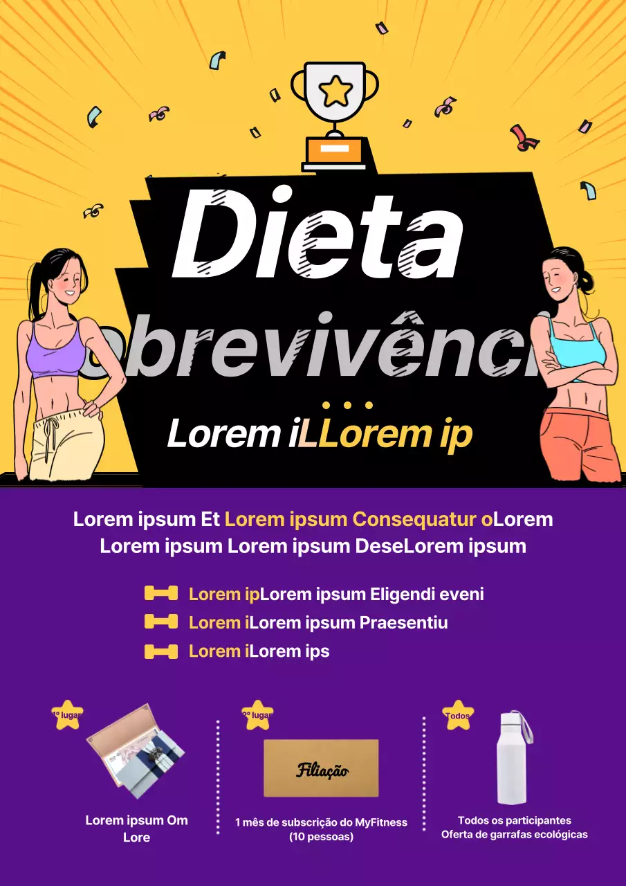 Evento de sobrevivência da dieta fitness em amarelo e roxo
