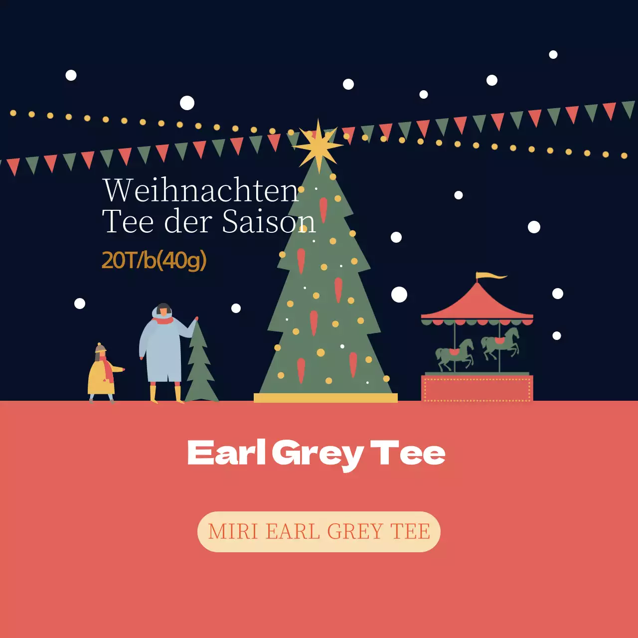 Grün Rot Illustration Weihnachtszeit Earl Grey Tee Etikett