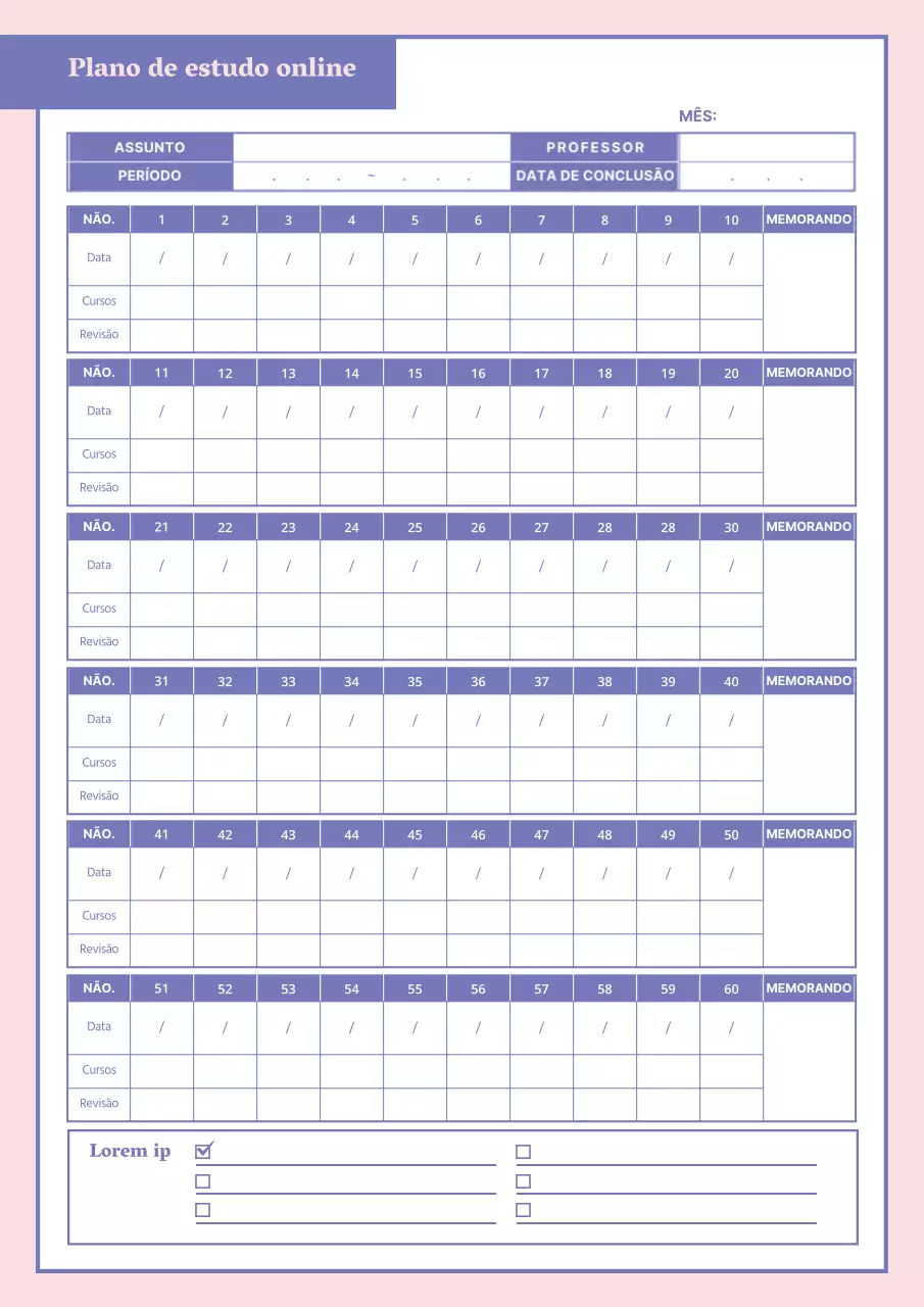 Planos de aula online em papel pautado GoodNote cor-de-rosa e violeta