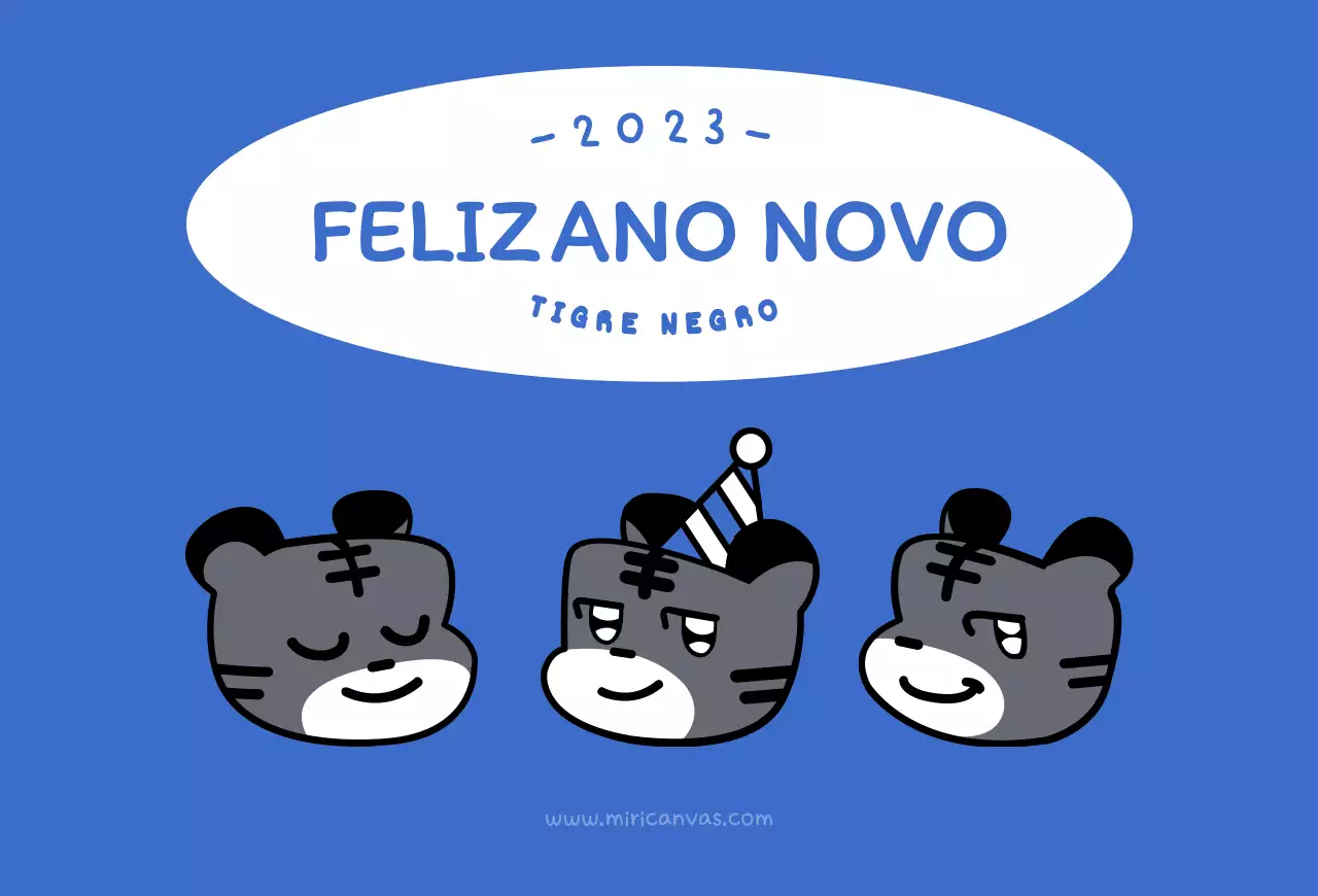 Ilustração azul e branca redonda de um tigre giro, conceito de ano novo