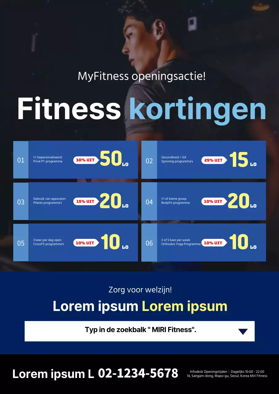 Blauwe, doosvormige fitness promotieposter