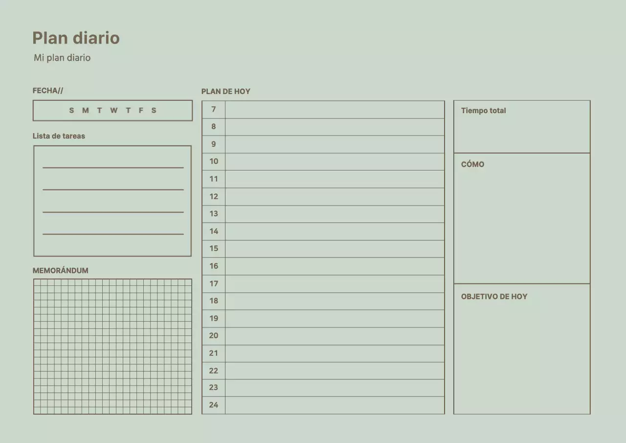 Agenda diaria de concepto sencillo en verde claro