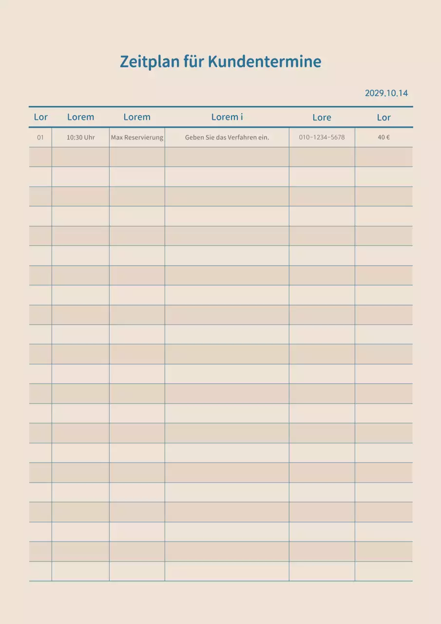 Kundenterminplan mit einem klaren Konzept in Marineblau und Beige