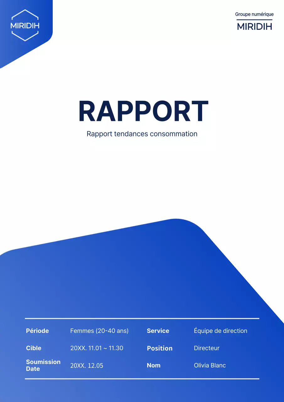 Formulaire de rapport de recherche d'entreprise avec hexagone dégradé bleu