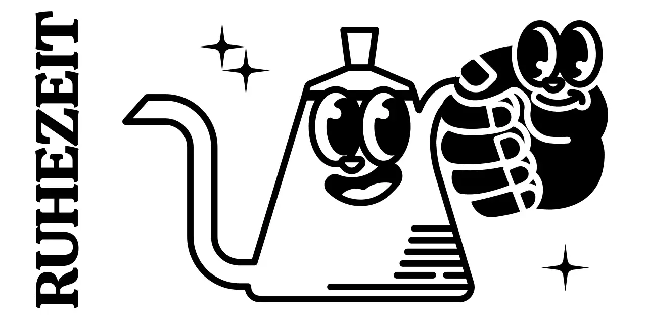 Niedlich und hip Kaffeekanne Zeichen und Text-Kombination in schwarz und weiß Logo-Stil für Café Förderung und Förderung