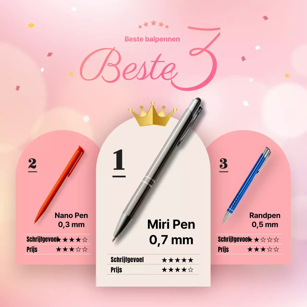 De beste 3 roze en schattige balpennen met handgeschreven leven