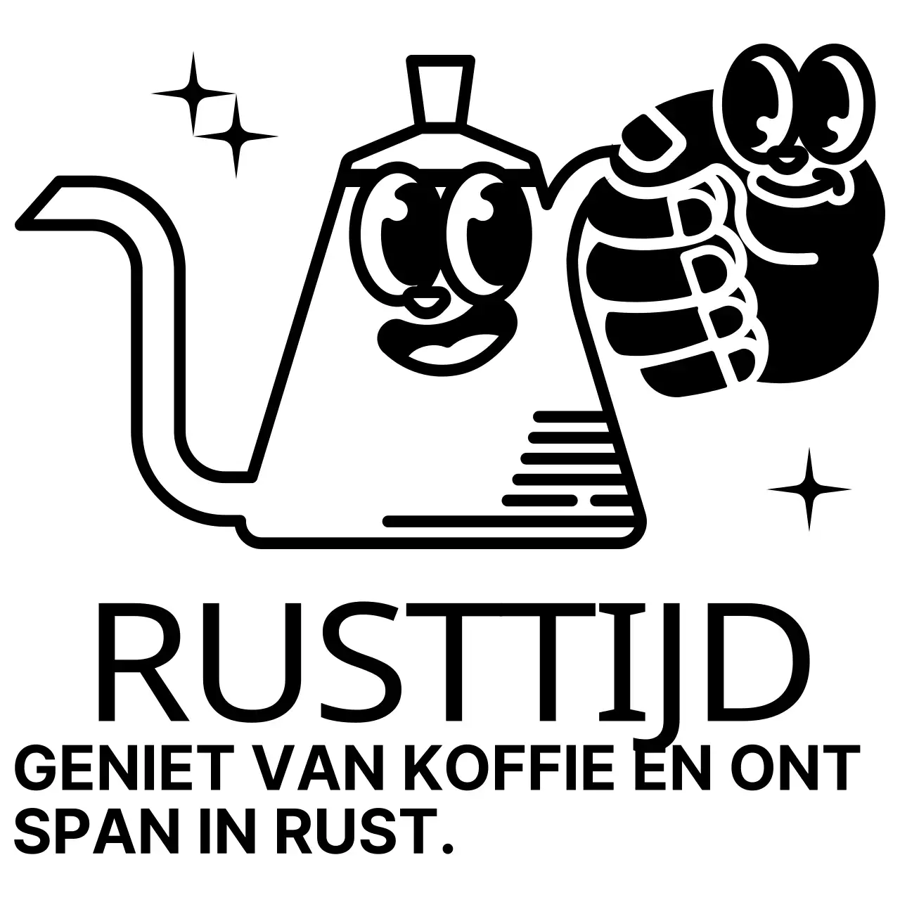 Leuke en hippe koffiepot karakter en tekst combinatie in zwart-wit Logo stijl voor cafe promotie en promotie