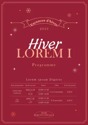 Programme des vacances d'hiver de la bibliothèque en rouge