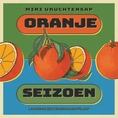 Oranje en groen pop-art concept introduceert seizoensgebonden fruitmenu