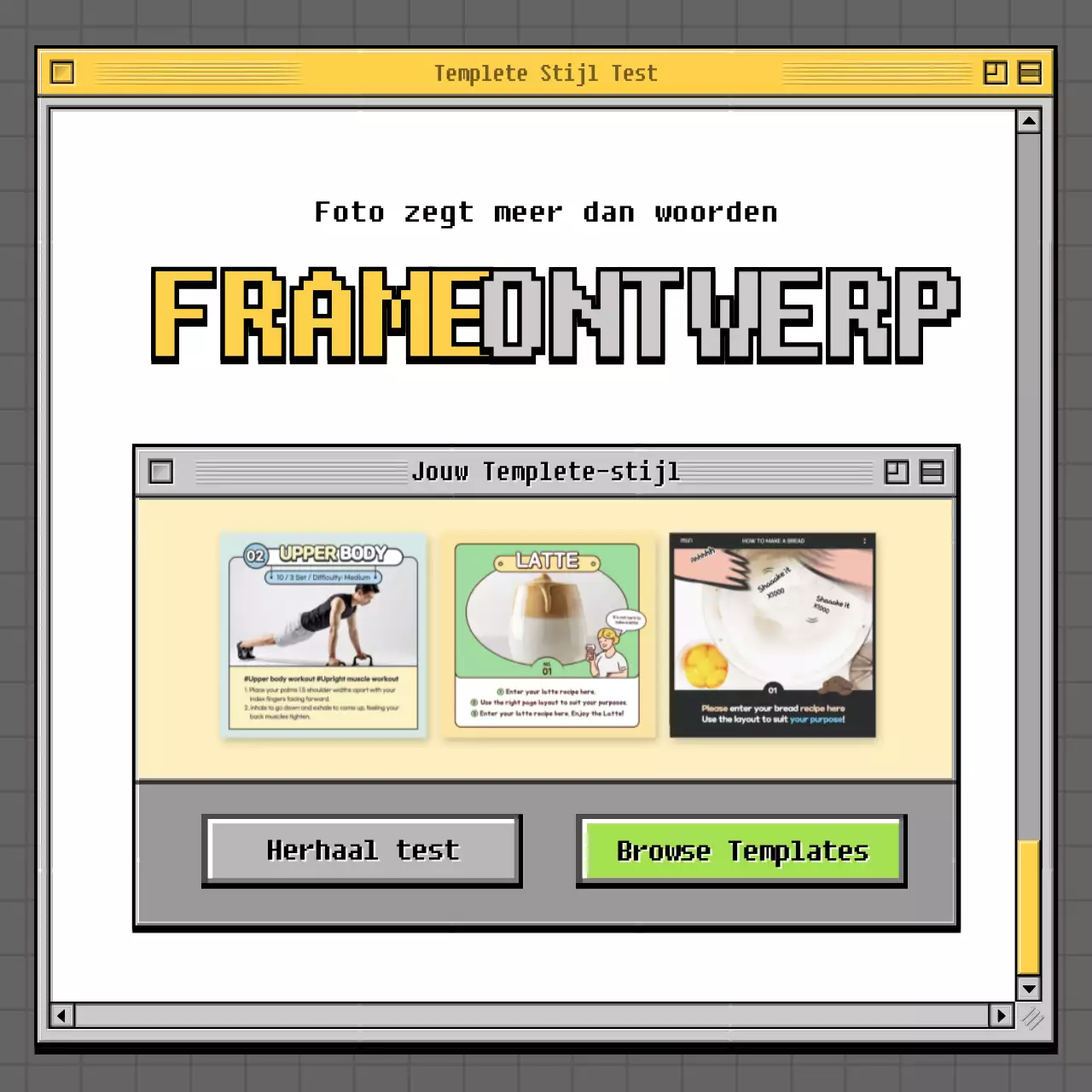 Retro browser concept psychologie test in grijs en groen