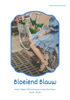 Affiche met korting op stijlvolle eendelige dameskleding in wit en blauw