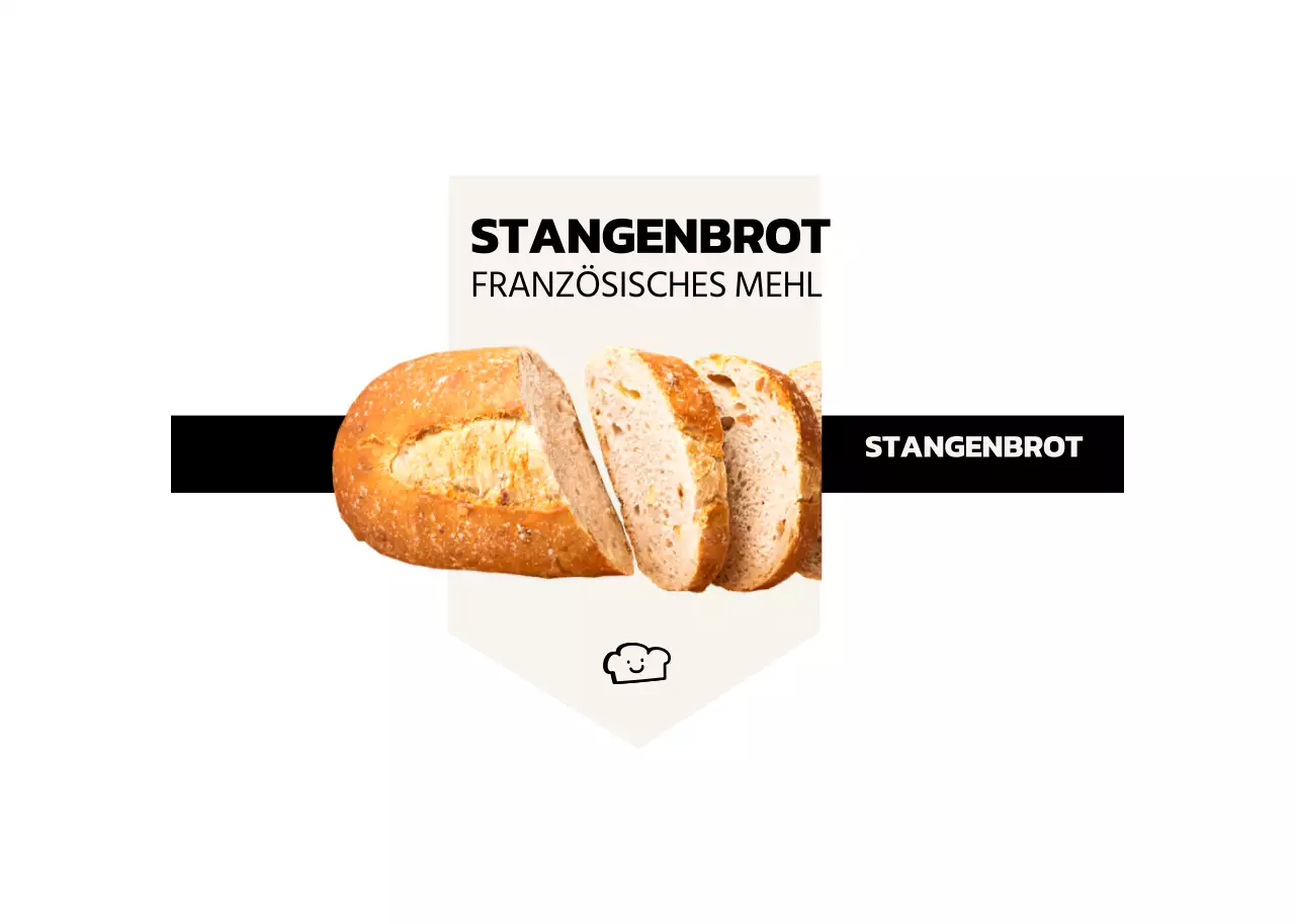 Im Inneren einer Bäckerei Speisekarte mit einem einfachen Design mit Bildern von echtem Brot in Schwarz und Elfenbein.