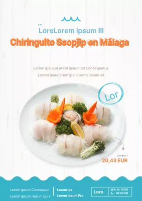 Inauguración de un restaurante de sashimi con fotos de sashimi azul y naranja