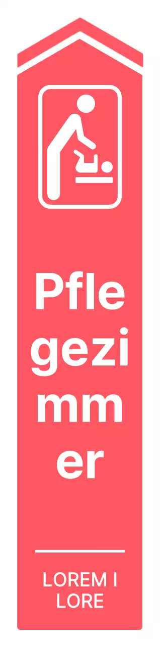 Einfache, saubere, pfeilförmige Wegbeschreibung zum Pflegezimmer in leuchtendem Pink und Weiß
